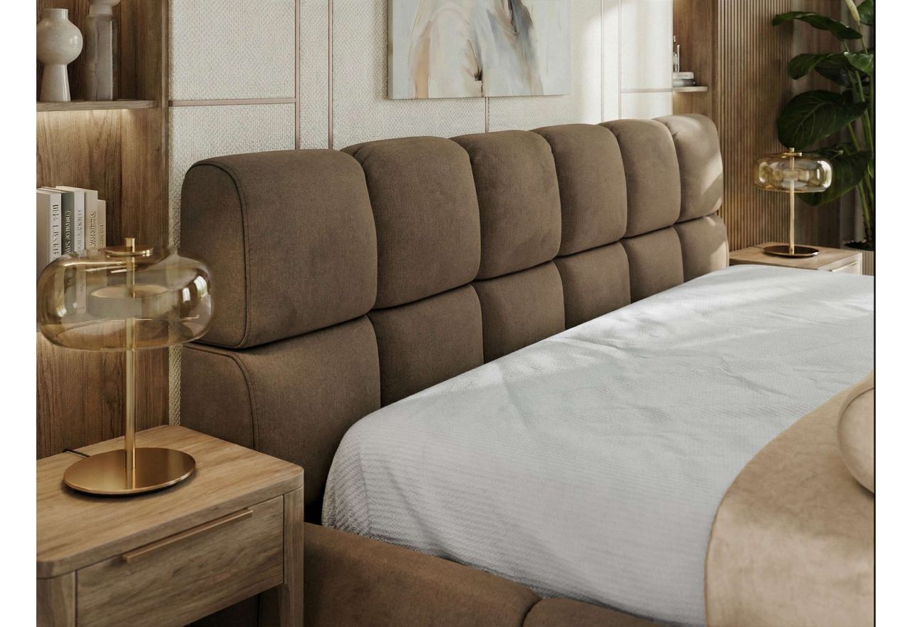 Łóżko tapicerowane NIRA CLASSIC 160x200 - materac multipocket - brązowy, welwet