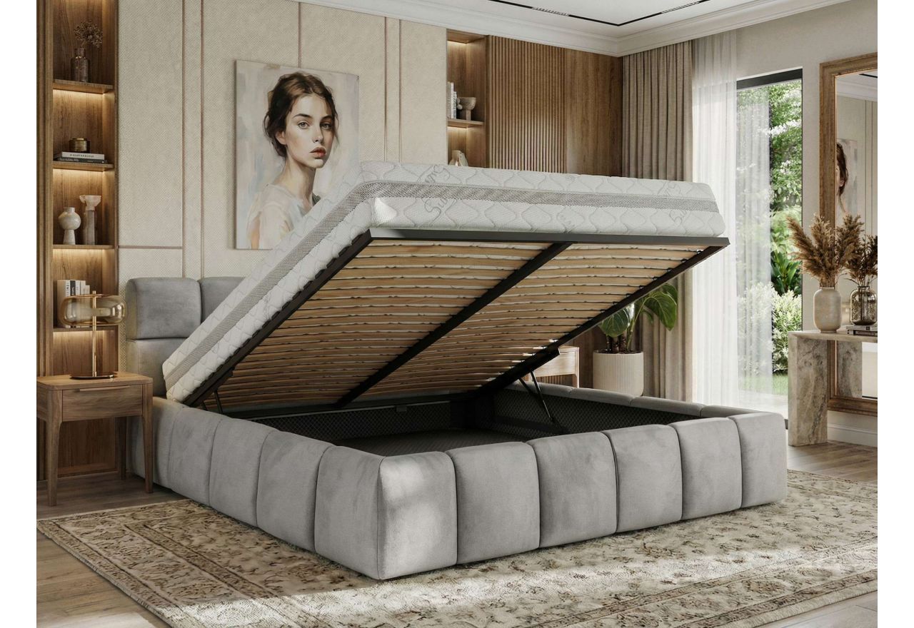 Łóżko tapicerowane NIRA CLASSIC 200x200 - jasnoszary, welwet