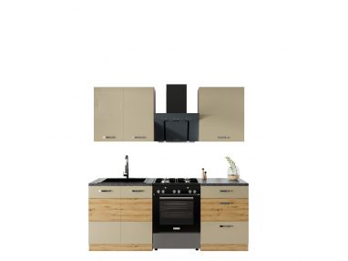 Modułowe meble do kuchni, zestaw w nowoczesnym stylu ARCOS CAPPUCINO HG 140 cm (200 cm) - Dąb Artisan / Cappucino połysk