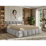 Łóżko tapicerowane NIRA CLASSIC 200x200 - materac multipocket - jasnoszary, welwet