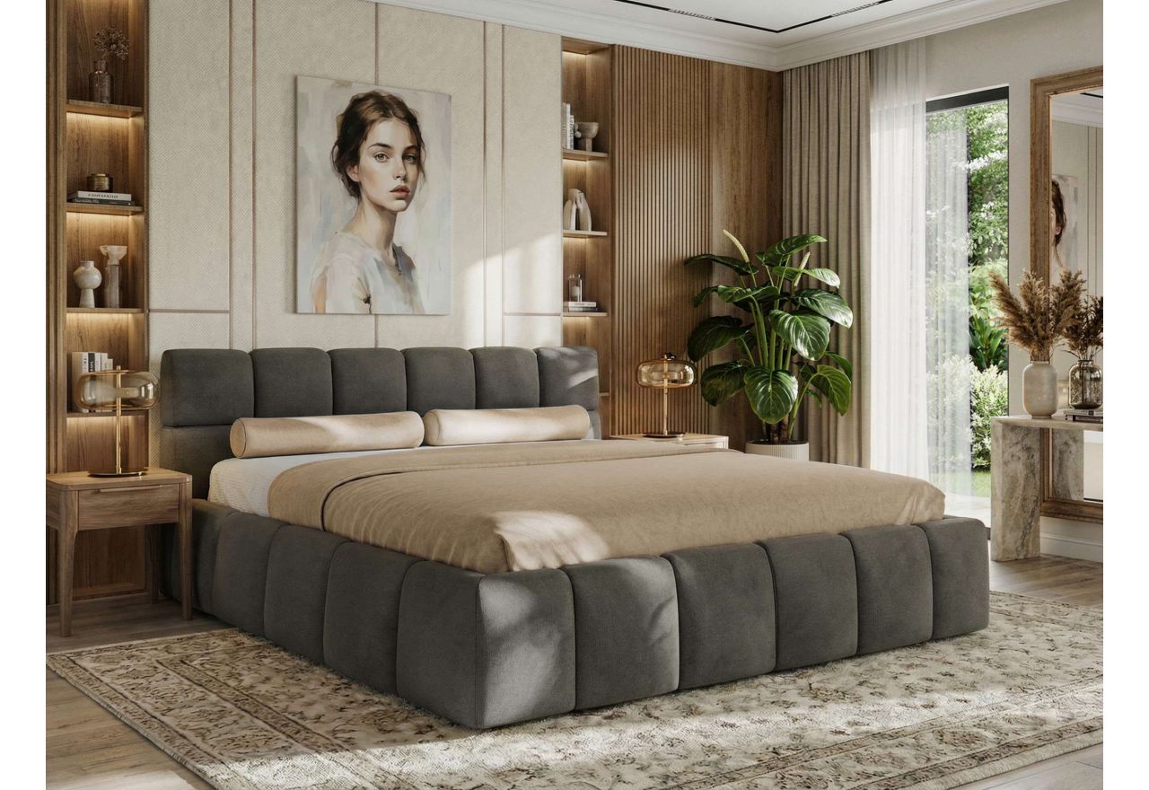 Łóżko tapicerowane NIRA CLASSIC 200x200 - ciemnoszary, welwet