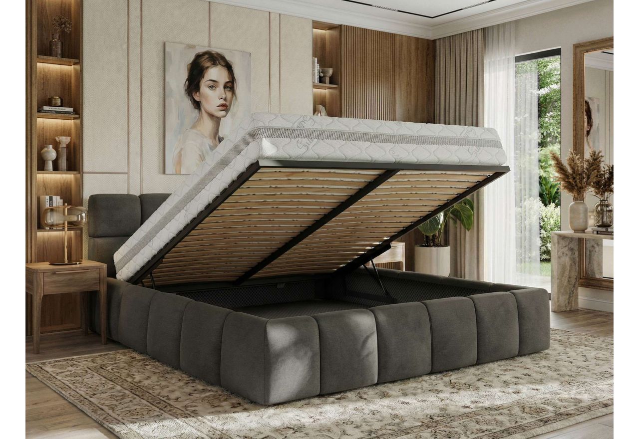 Łóżko tapicerowane NIRA CLASSIC 160x200 - materac piankowy - ciemnoszary, welwet