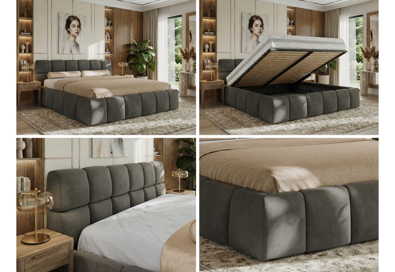 Łóżko tapicerowane NIRA CLASSIC 180x200 - materac multipocket - ciemnoszary, welwet