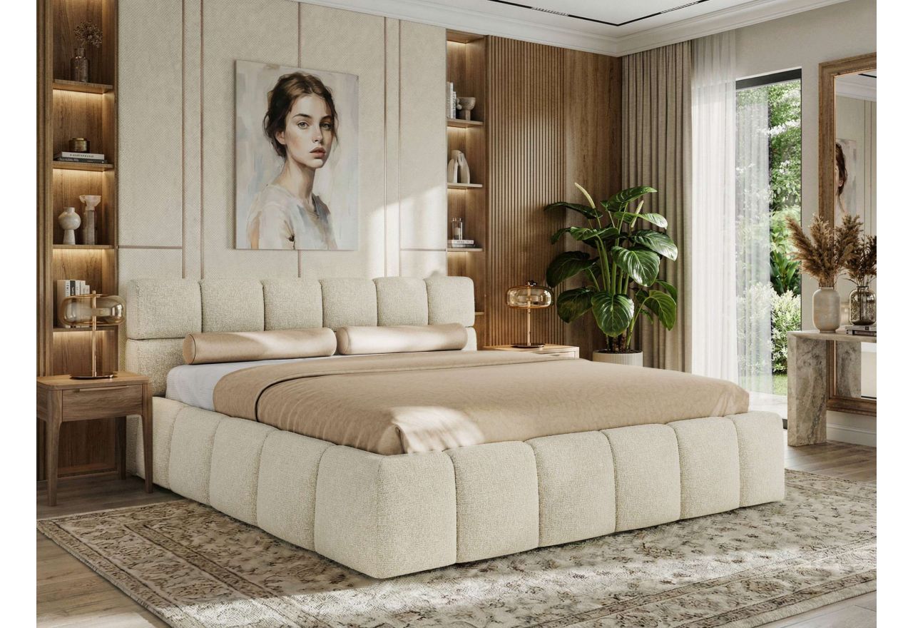 Łóżko tapicerowane NIRA CLASSIC 180x200 - kremowy, struktura