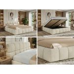 Łóżko tapicerowane NIRA CLASSIC 140x200 - materac pocket - kremowy, struktura
