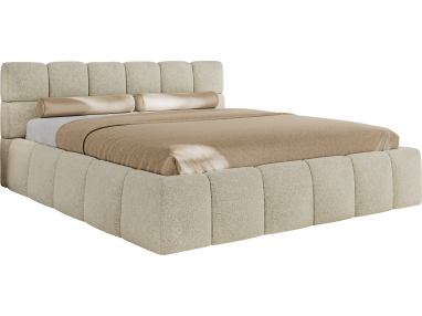 Łóżko tapicerowane NIRA CLASSIC 160x200 - materac pocket - kremowy, struktura