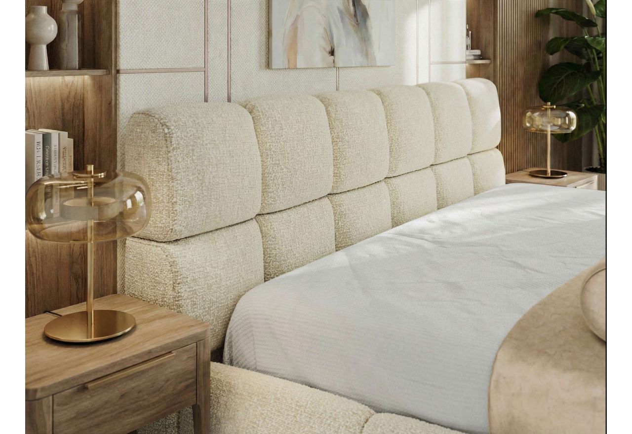 Łóżko tapicerowane NIRA CLASSIC 180x200 - materac pocket - kremowy, struktura