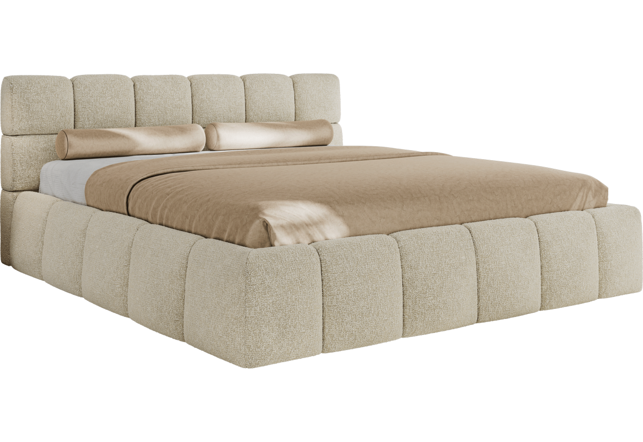Łóżko tapicerowane NIRA CLASSIC 200x200 - materac multipocket - kremowy, struktura