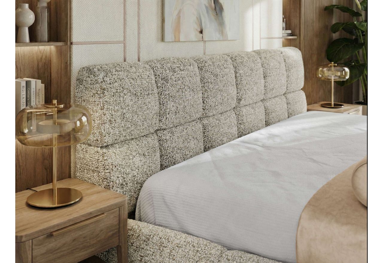 Łóżko tapicerowane NIRA CLASSIC 160x200 - materac pocket - beżowy, struktura