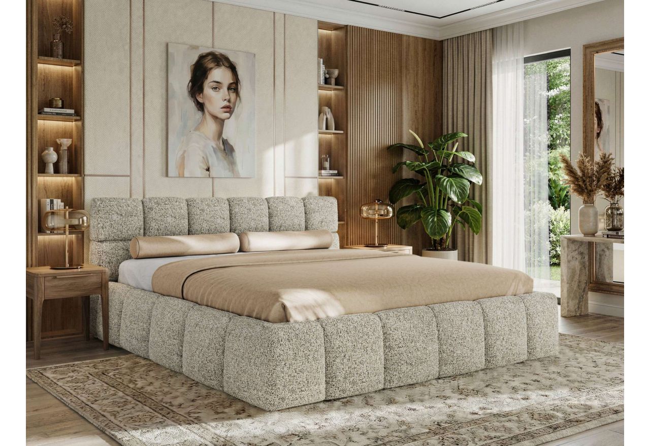 Łóżko tapicerowane NIRA CLASSIC 140x200 - materac multipocket - beżowy, struktura