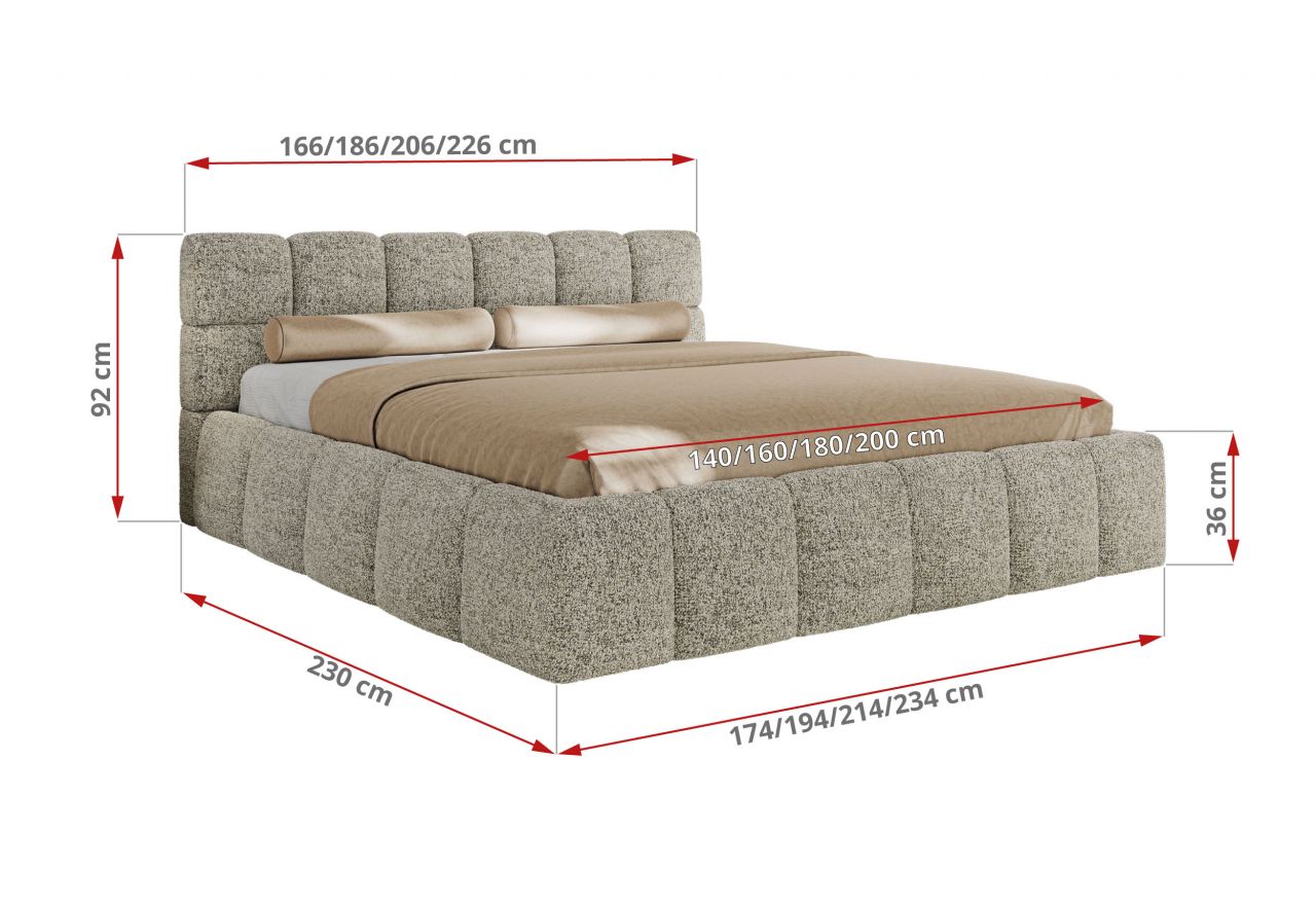 Łóżko tapicerowane NIRA CLASSIC 200x200 - materac multipocket - beżowy, struktura
