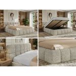 Łóżko tapicerowane NIRA CLASSIC 200x200 - materac multipocket - beżowy, struktura