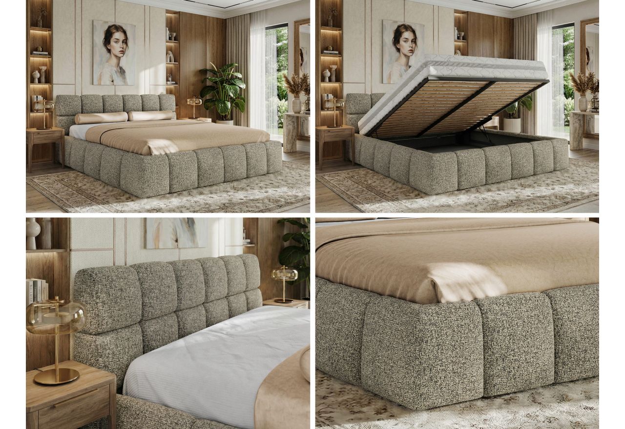 Łóżko tapicerowane NIRA CLASSIC 180x200 - materac multipocket - szary, struktura