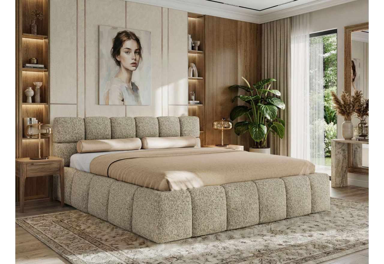 Łóżko tapicerowane NIRA CLASSIC 200x200 - ciemnobeżowy, struktura