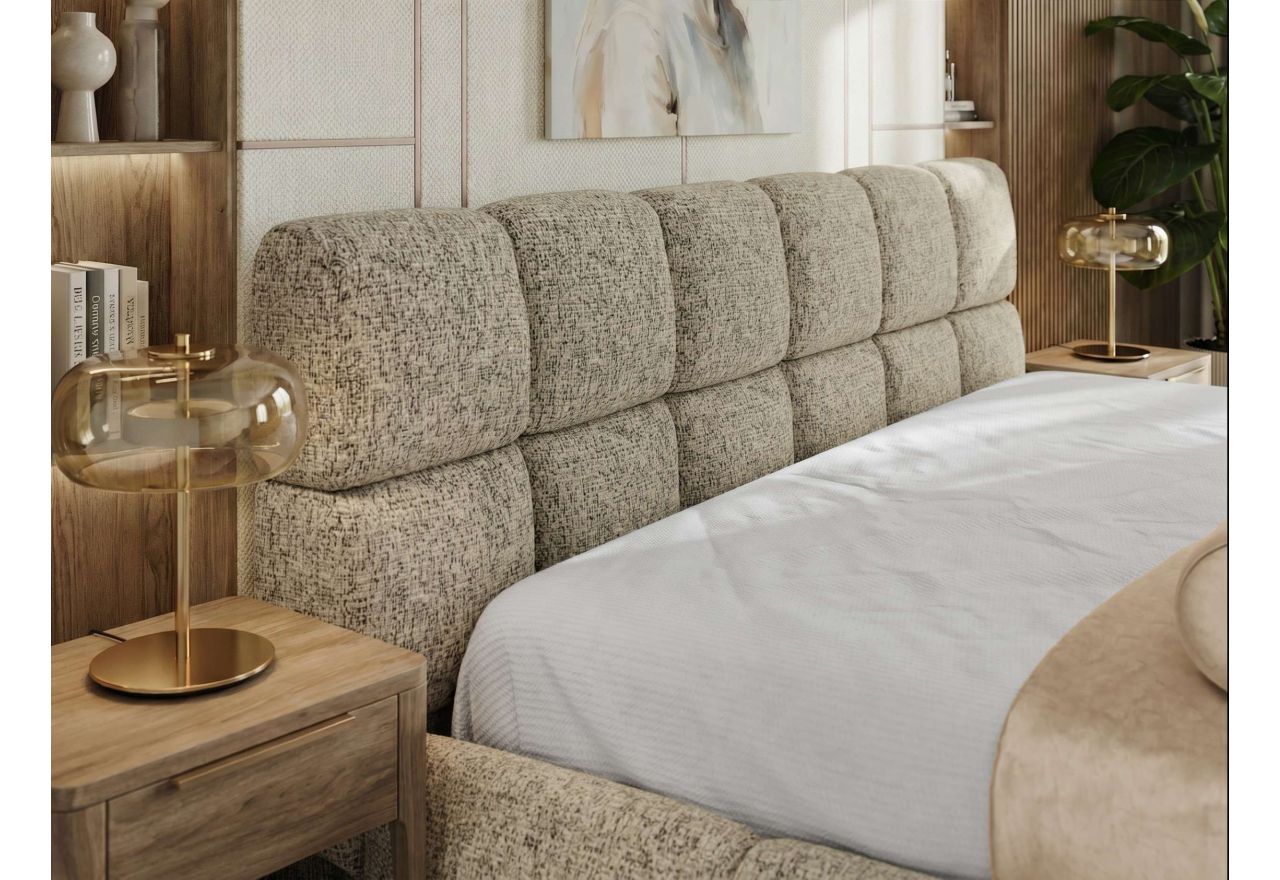 Łóżko tapicerowane NIRA CLASSIC 160x200 - materac multipocket - ciemnobeżowy, struktura