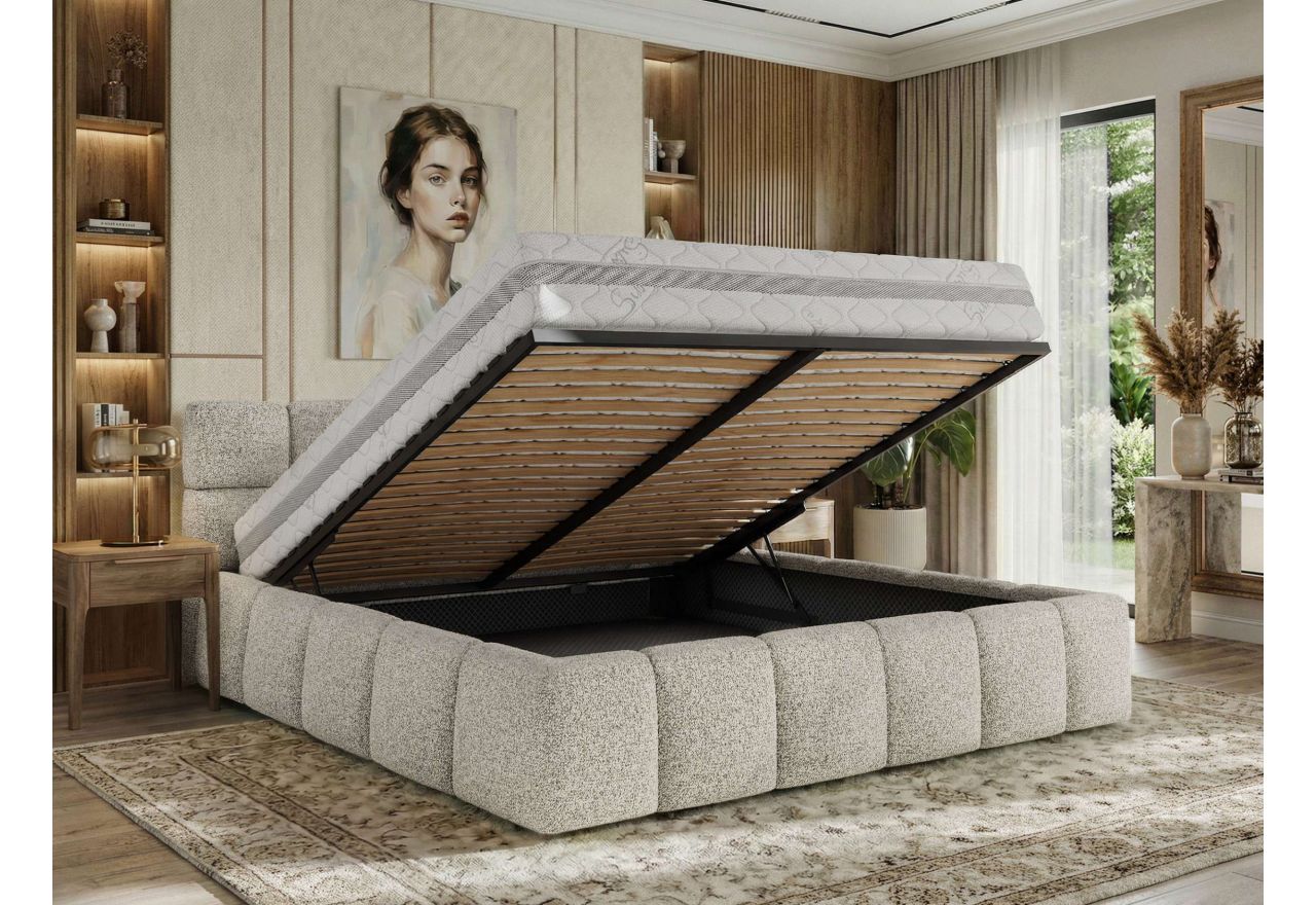 Łóżko tapicerowane NIRA CLASSIC 200x200 - jasnoszary, struktura