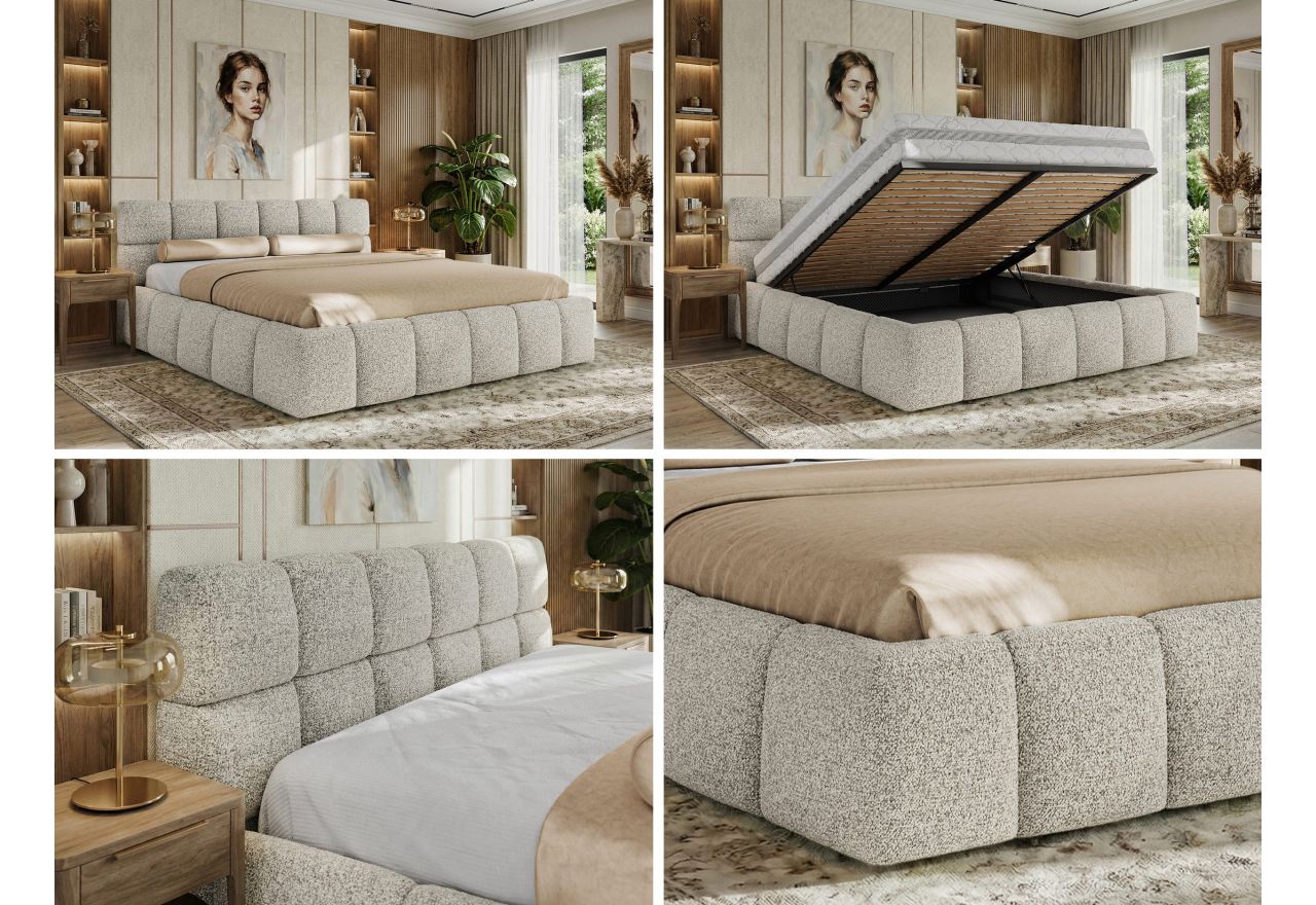 Łóżko tapicerowane NIRA CLASSIC 160x200 - materac multipocket - jasnoszary, struktura