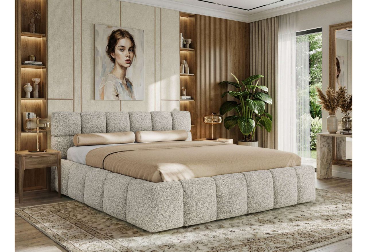 Łóżko tapicerowane NIRA CLASSIC 180x200 - materac multipocket - jasnoszary, struktura