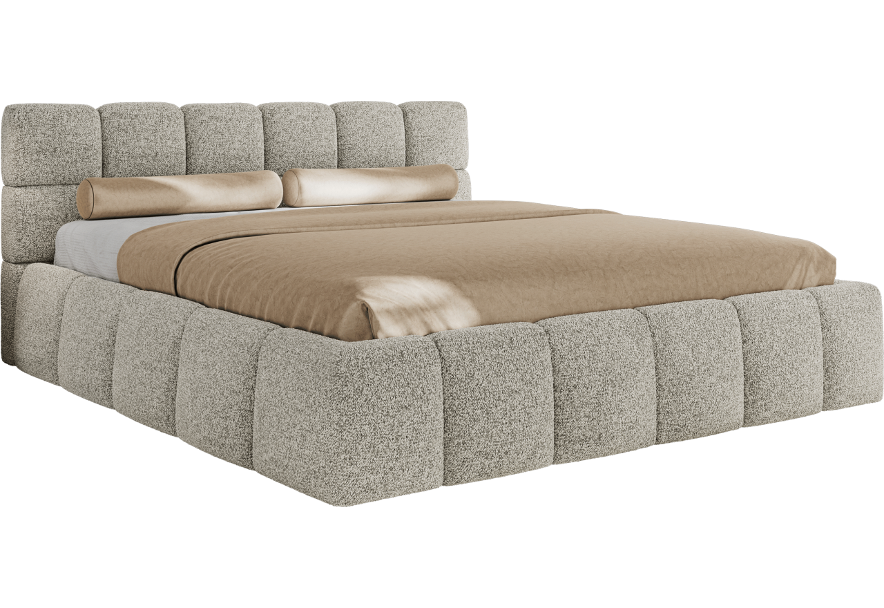 Łóżko tapicerowane NIRA CLASSIC 200x200 - materac multipocket - jasnoszary, struktura