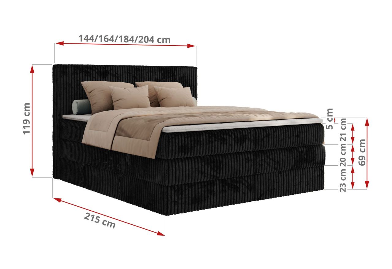Łóżko kontynentalne TILIANO KING 160x200 - Tilia 100 - czarny - OUTLET