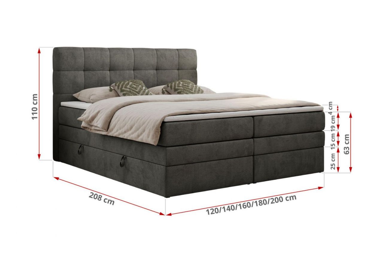 Łóżko kontynentalne LUKA KING 120x200 - Monolith 92 - ciemny szary - OUTLET