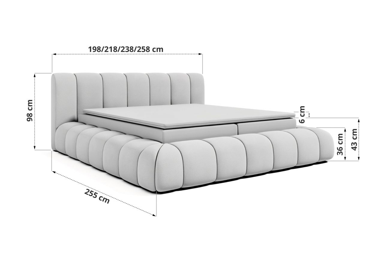 Łóżko kontynentalne NUBEA 140x200 - H4 - beżowy, welwet - Topper T25