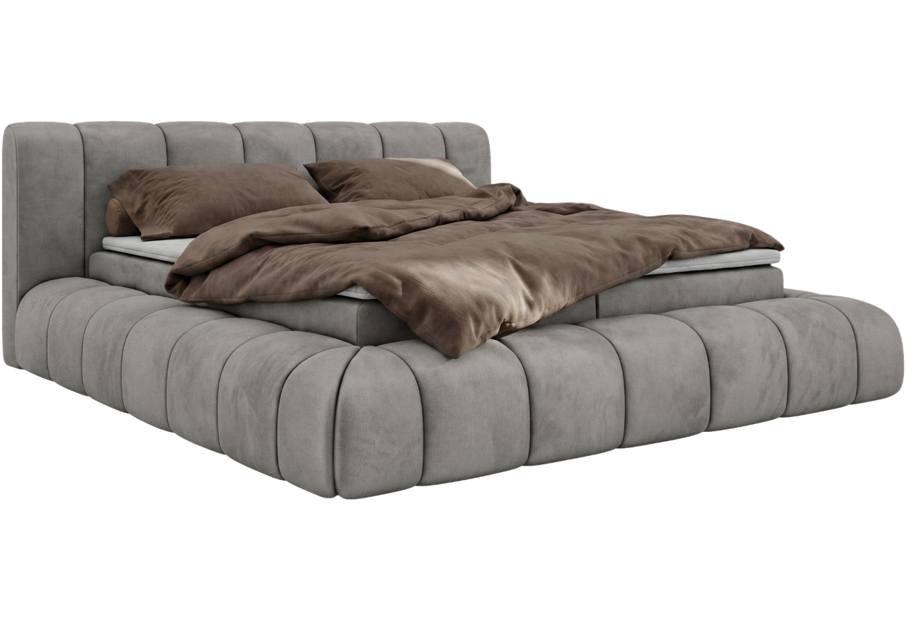 Łóżko kontynentalne NUBEA 180x200 - H3 - jasnoszary, welwet - Topper T25