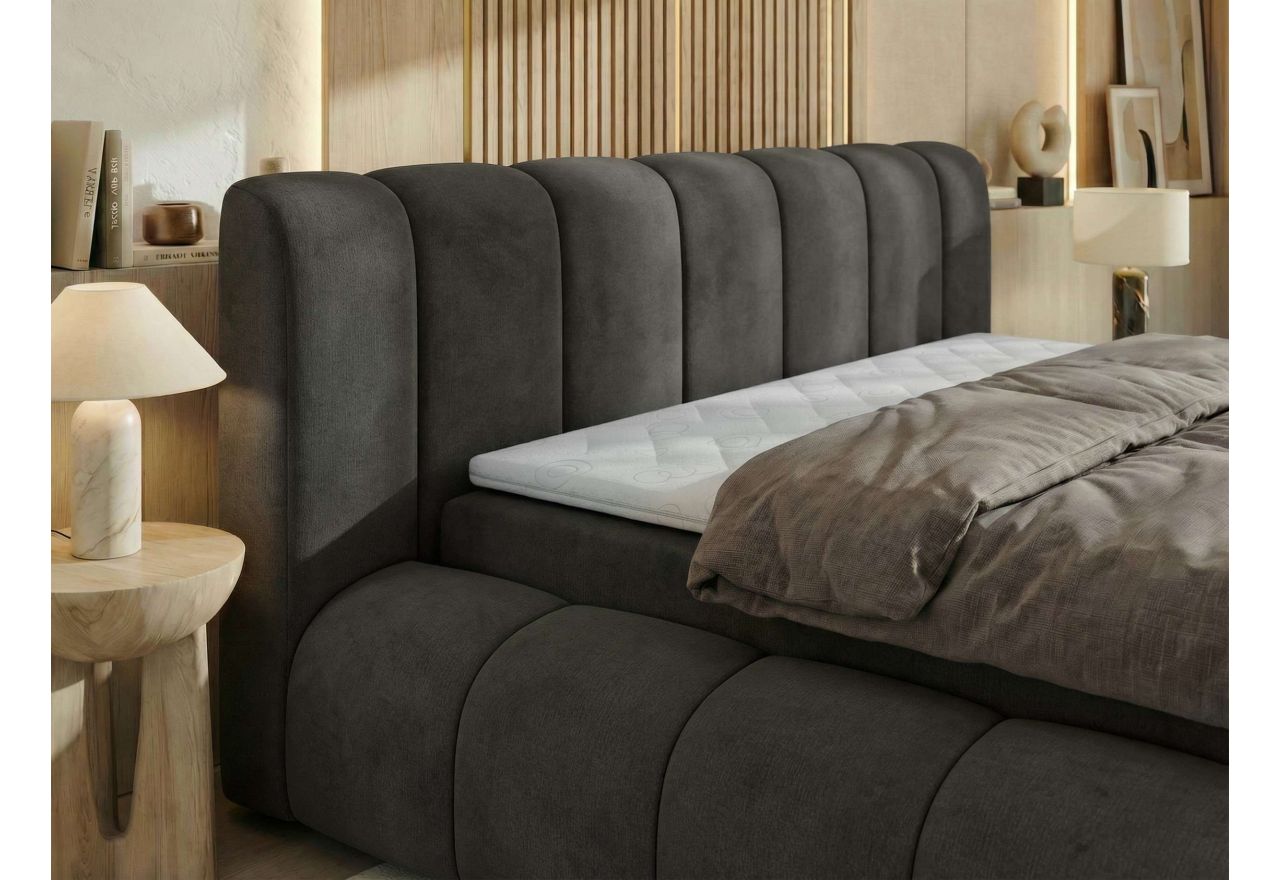 Łóżko kontynentalne NUBEA 180x200 - H4 - ciemnoszary, welwet - Topper T25