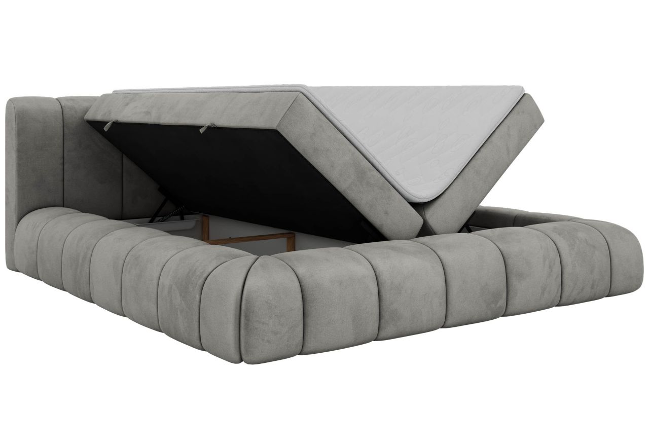 Łóżko kontynentalne NUBEA 160x200 - H4 - jasnoszary, welwet - Topper Visco