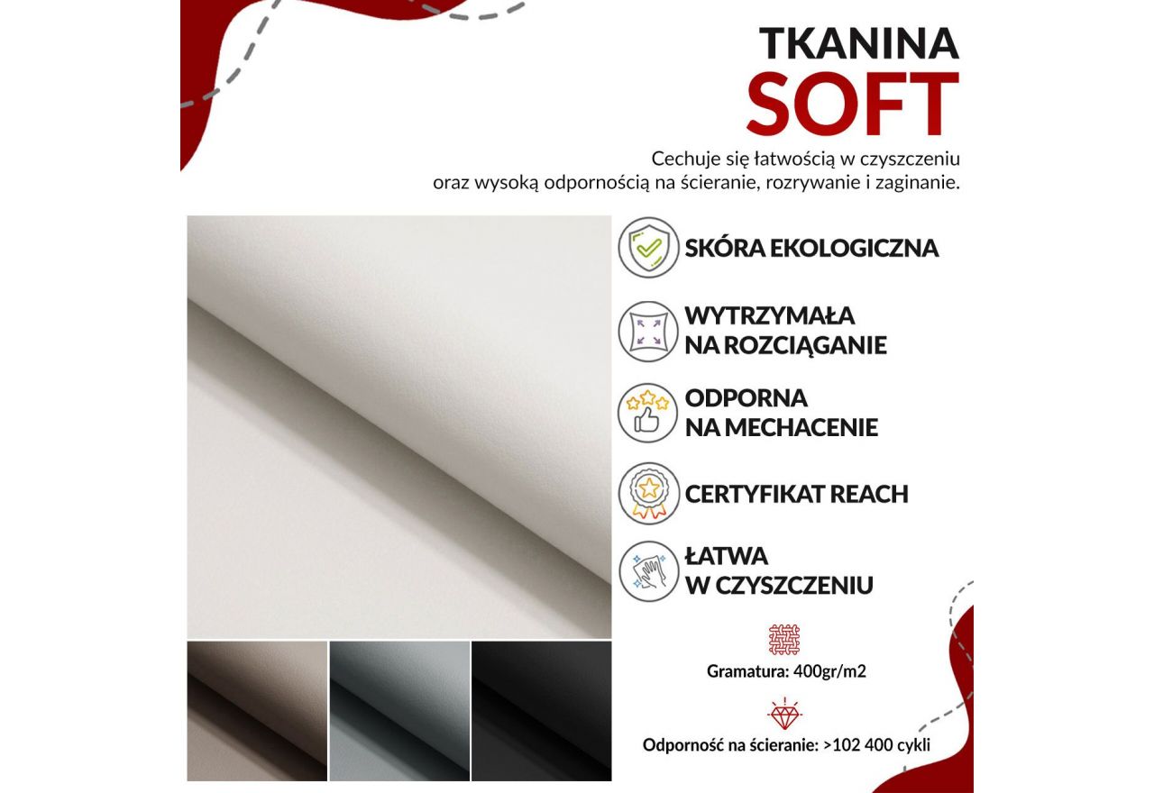 Łóżko kontynentalne RICO 120x200 - Soft 17 - biała ekoskóra - OUTLET