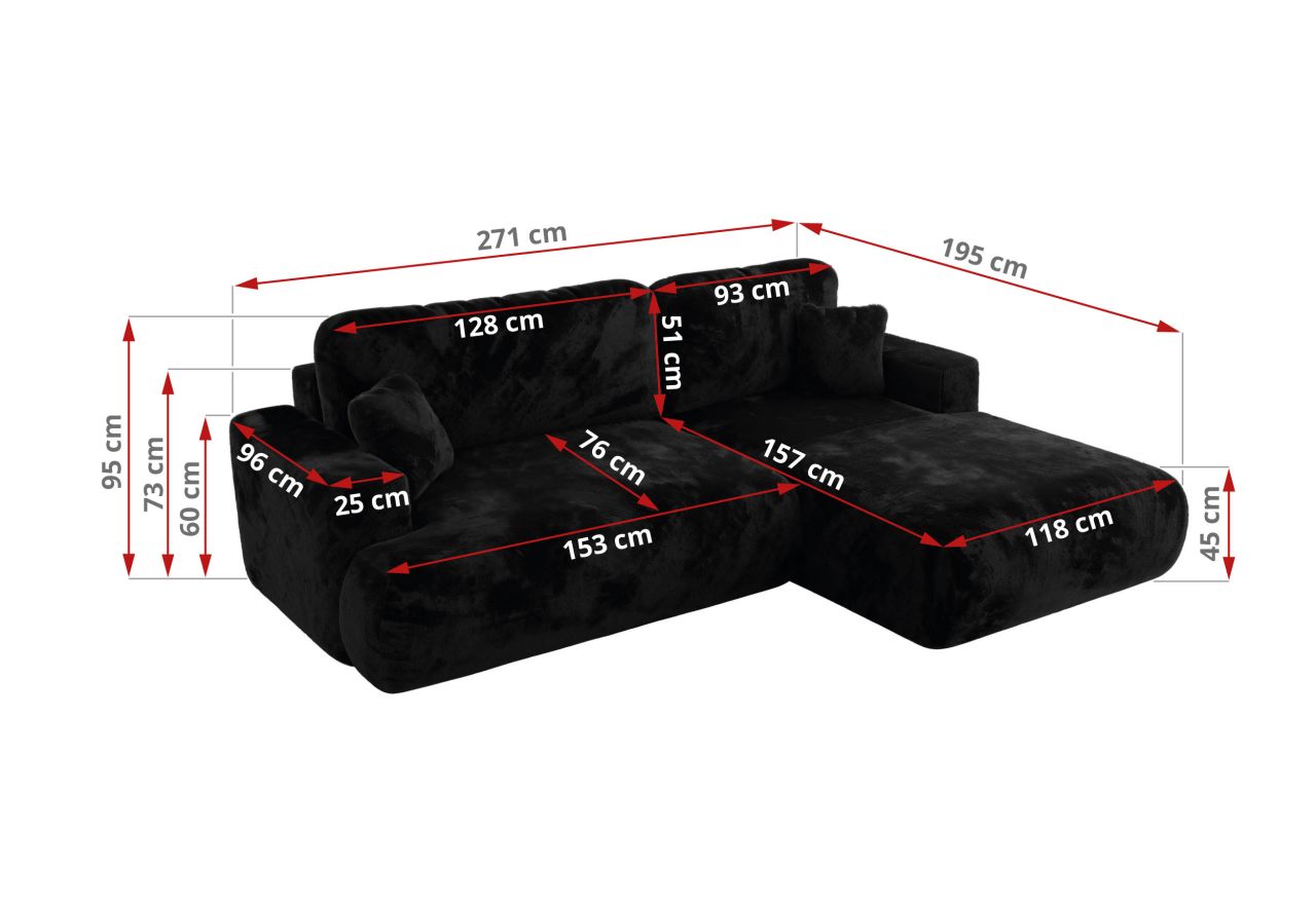 Narożnik OVO L - Lapit 19 - czarny - OUTLET