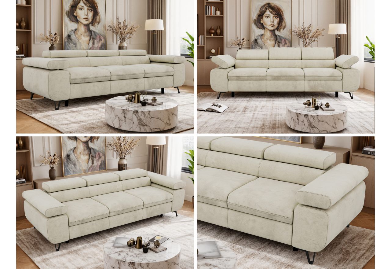 Sofa PETER 3 - kremowy, welwet