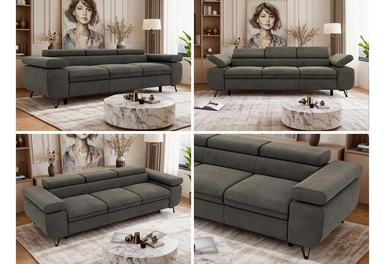 Sofa PETER 3 - ciemnoszary, welwet