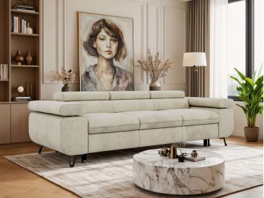 Sofa PETER 3 - funkcja spania - kremowy, welwet