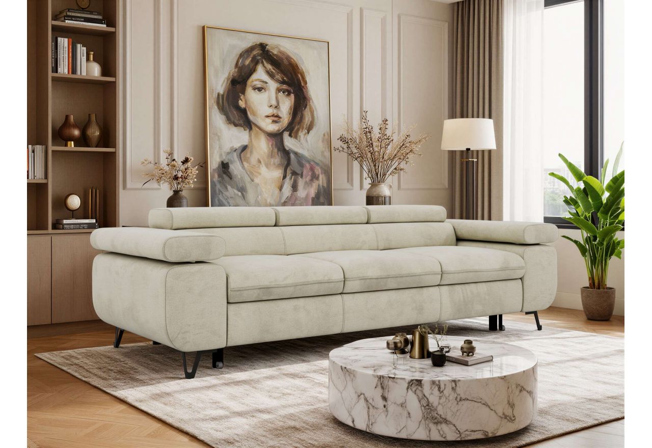 Sofa PETER 3 - funkcja spania - kremowy, welwet