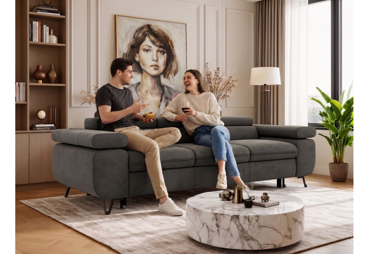 Sofa PETER 3 - funkcja spania - kremowy, welwet