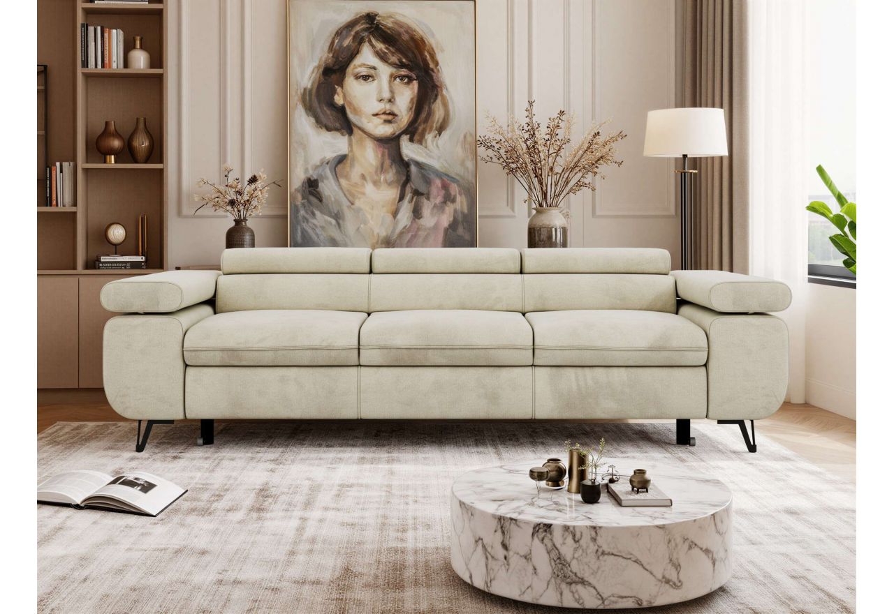 Sofa PETER 3 - funkcja spania - kremowy, welwet