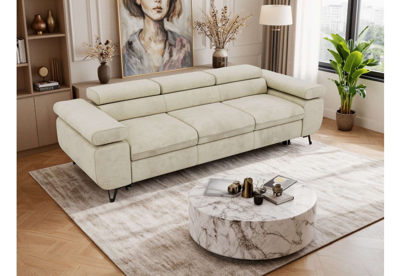 Sofa PETER 3 - funkcja spania - kremowy, welwet