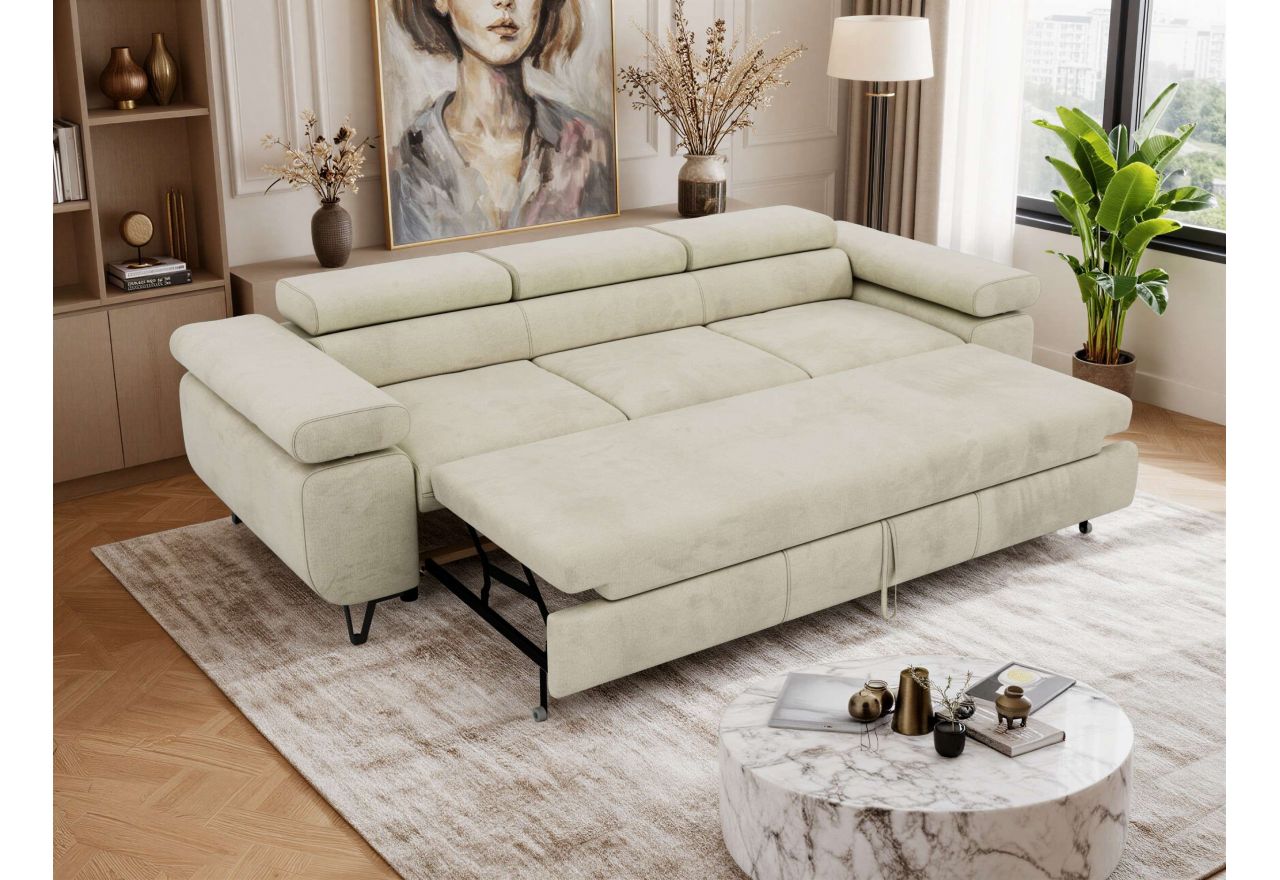 Sofa PETER 3 - funkcja spania - kremowy, welwet