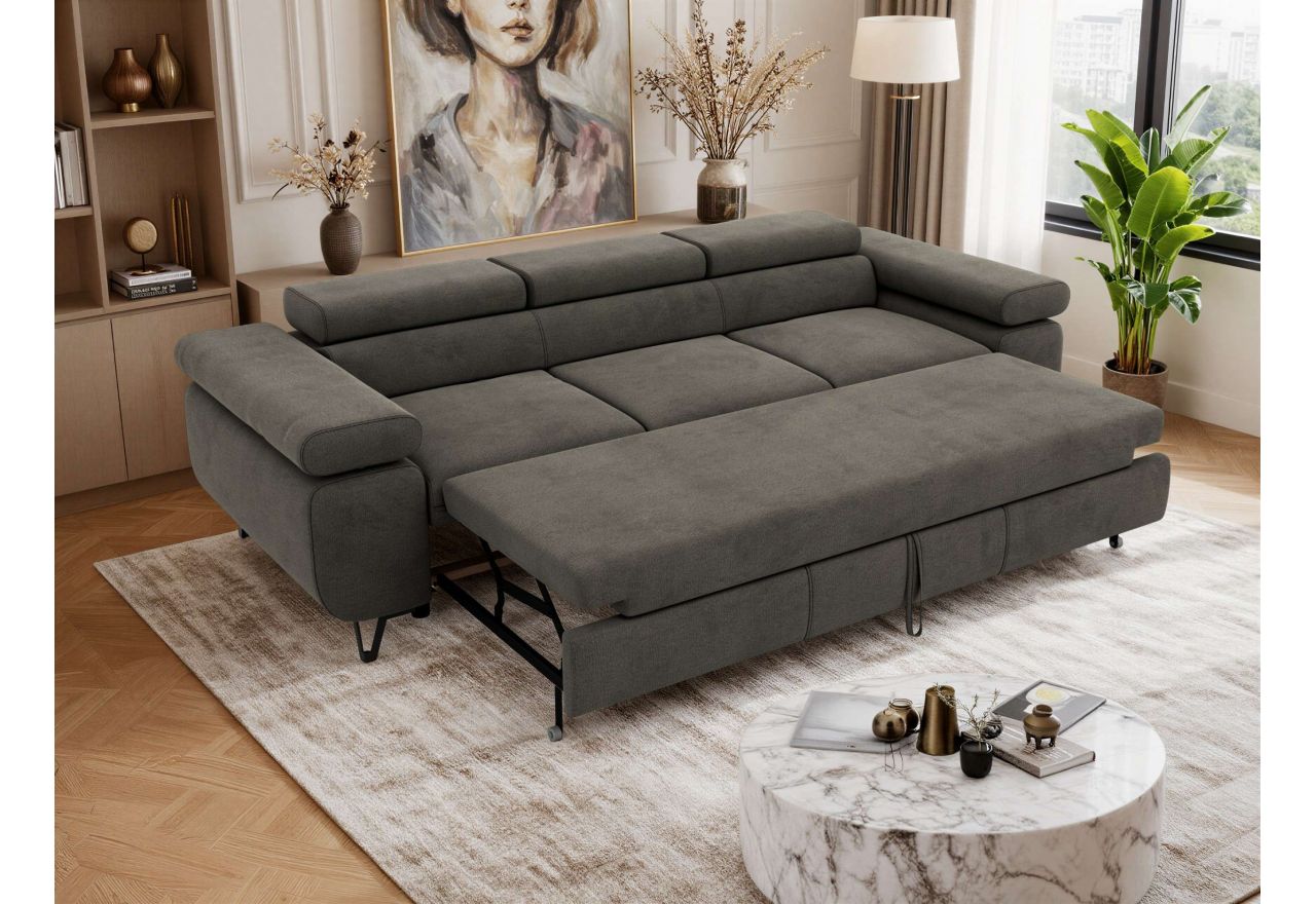 Sofa PETER 3 - funkcja spania - ciemnoszary, welwet