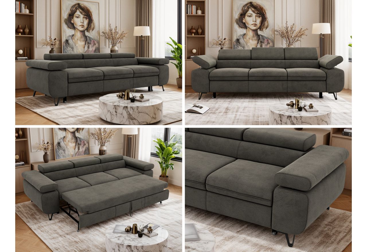 Sofa PETER 3 - funkcja spania - ciemnoszary, welwet
