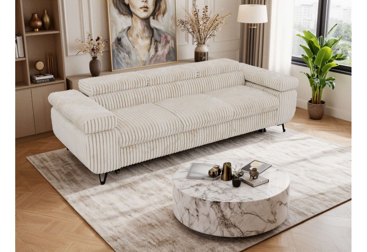 Sofa PETER 3 - funkcja spania - beżowy, sztruks