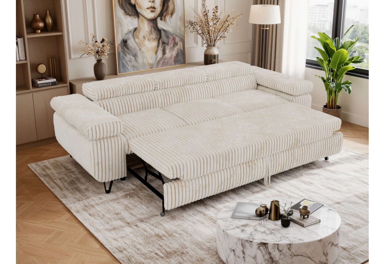 Sofa PETER 3 - funkcja spania - beżowy, sztruks
