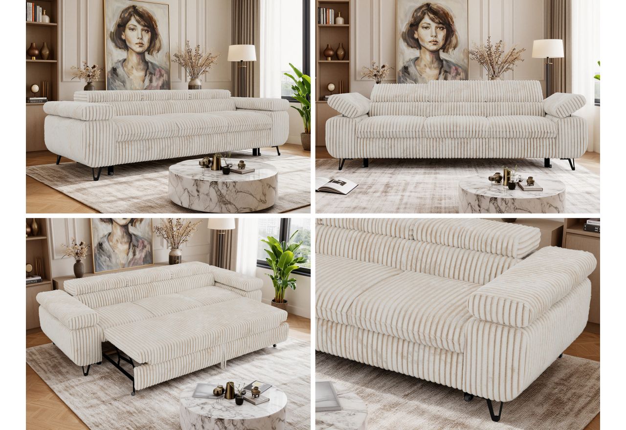 Sofa PETER 3 - funkcja spania - beżowy, sztruks