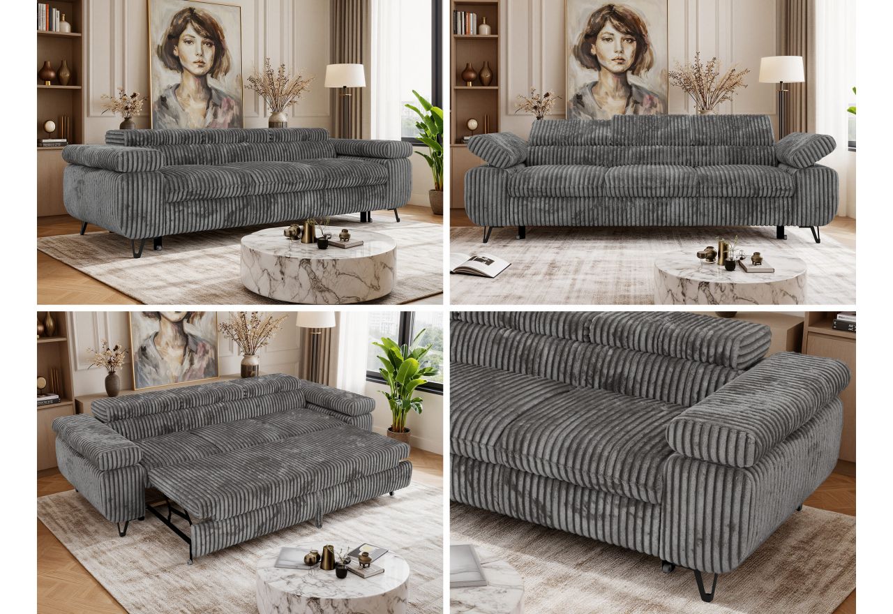 Sofa PETER 3 - funkcja spania - szary, sztruks