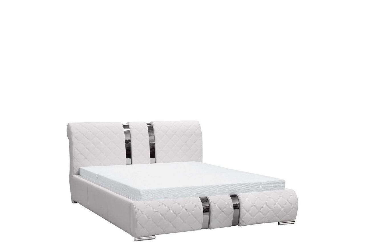 Nowoczesne i wygodne łóżko z ozdobną listwą i możliwością wyboru tkaniny - NICOL 180x200 - Białe - OUTLET