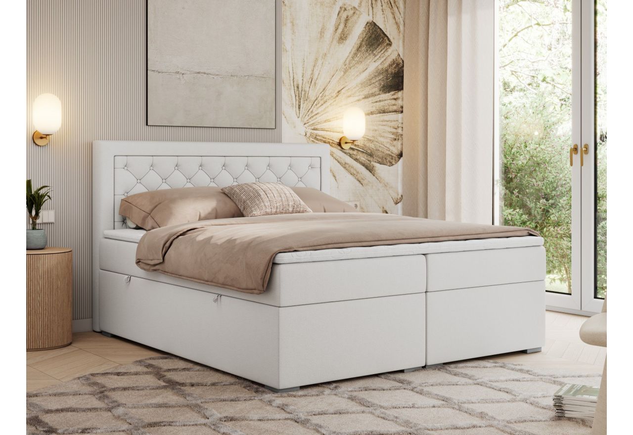 Łóżko kontynentalne JASIR 140x200 - Soft 17 - biała ekoskóra - OUTLET
