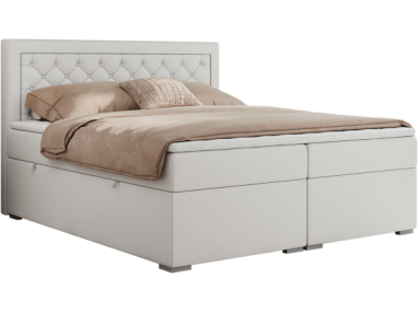 Łóżko kontynentalne JASIR 140x200 - Soft 17 - biała ekoskóra - OUTLET