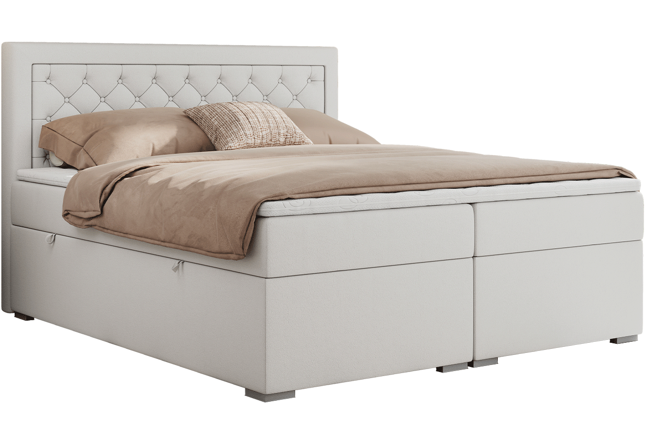 Łóżko kontynentalne JASIR 140x200 - Soft 17 - biała ekoskóra - OUTLET