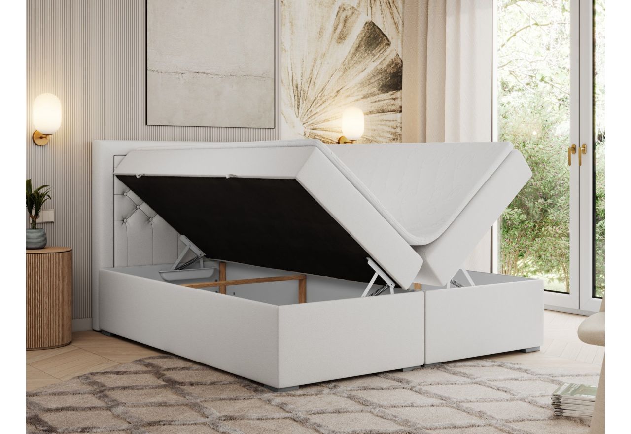 Łóżko kontynentalne JASIR 140x200 - Soft 17 - biała ekoskóra - OUTLET